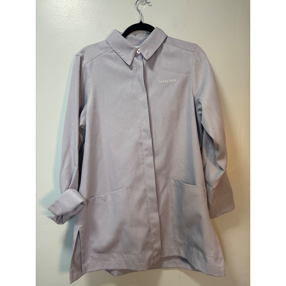 Vintage Mary Kay Consultant Grey Collared Button-Up Smock Uniform Jacket XS